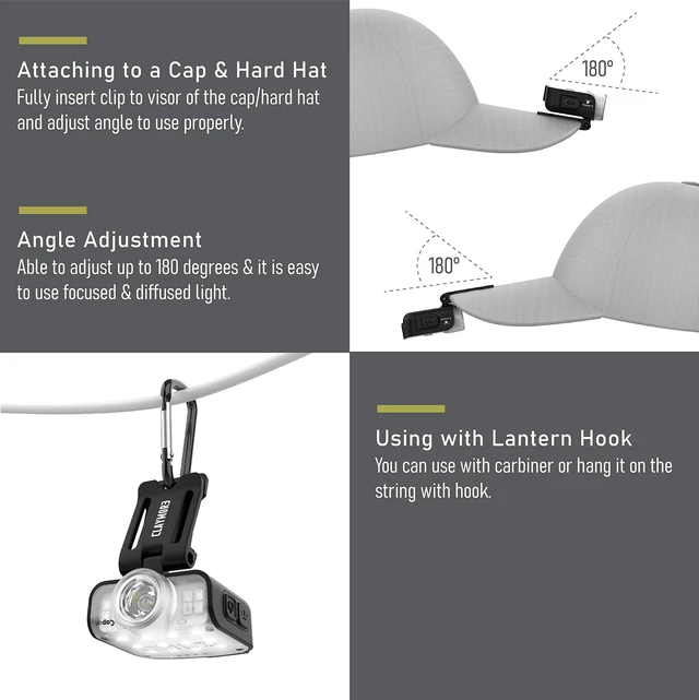 Alt view image 5 of 7 - Claymore Capon 80C (Tan) - LED Rechargeable Clip-On Cap Headlamp, Lightweight Hat Light for Camping, Running, Emergency & Industrial Use, Waterproof, Hands-Free Sensor, 45 Hours Battery Life.