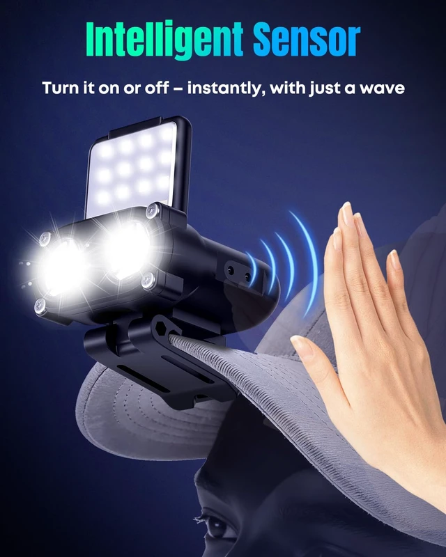 Alt view image 4 of 7 - Pawfly 2 Pcs LED Hard Hat Light, 800Lm Ultra Bright Hat Clip Light, Rechargeable Headlamp, Dimmable Hat Lights Clip on, 180° Adjustable Clip on Cap Lights Waterproof for Running, Hunting & Cycling