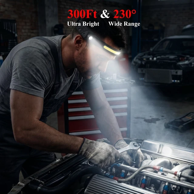 Alt view image 2 of 7 - Sogidon Rechargeable Headlamps with Red Light, 4 Packs 230° Wide Beam LED Head Lamp with Motion Sensor & 6 Modes for Adults, Bright Camping Head Lights for Forehead