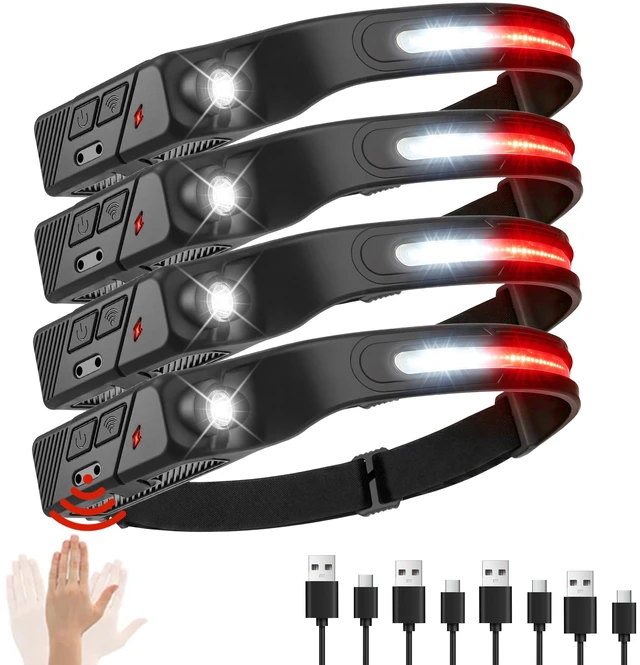 Main image of Sogidon Rechargeable Headlamps with Red Light, 4 Packs 230° Wide Beam LED Head Lamp with Motion Sensor & 6 Modes for Adults, Bright Camping Head Lights for Forehead