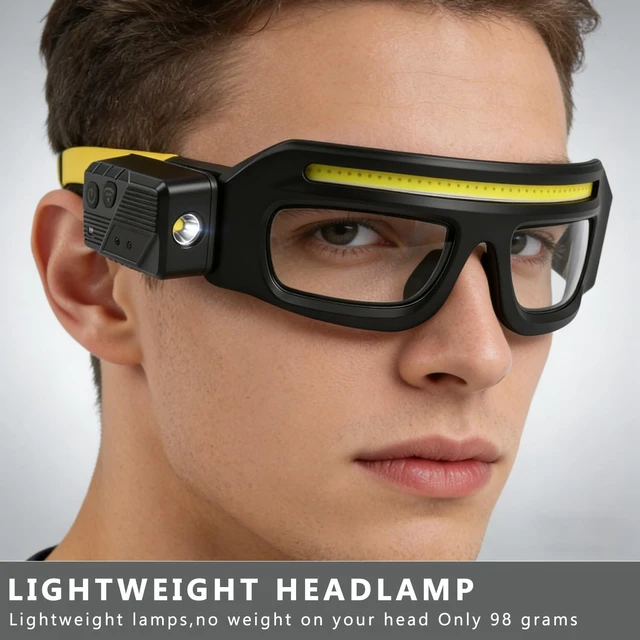 Alt view image 6 of 7 - BSummit LED Glasses Rechargeable Headlight with Motion Sensor and Touch Control, 5 Modes, USB-C Light Up Eyewear 350-500lm IPX4 Waterproof for Running Camping Fishing Cycling Hiking (Blue)