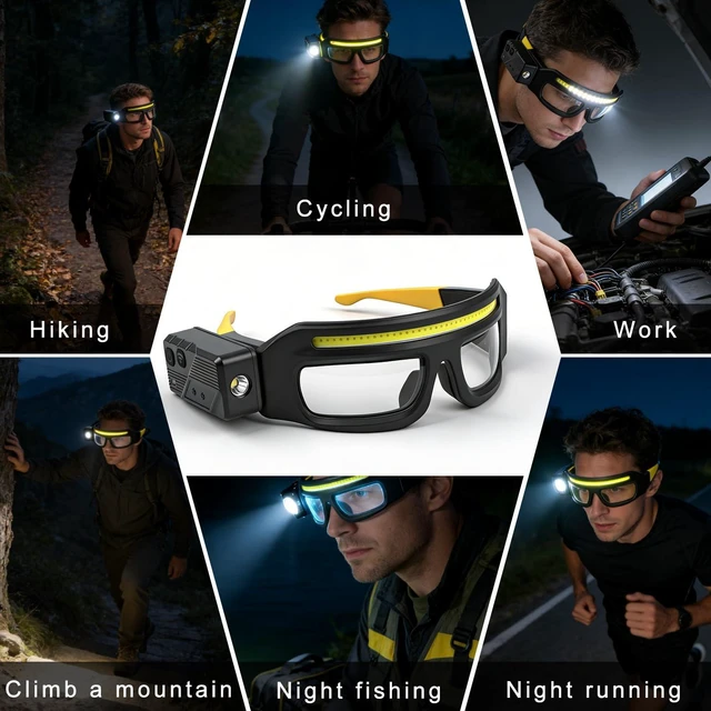 Alt view image 4 of 7 - BSummit LED Glasses Rechargeable Headlight with Motion Sensor and Touch Control, 5 Modes, USB-C Light Up Eyewear 350-500lm IPX4 Waterproof for Running Camping Fishing Cycling Hiking (Blue)