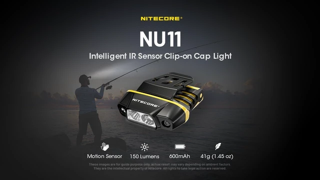 Alt view image 2 of 7 - Nitecore NU11 Clip-On Cap Light and Headlamp, 150 Lumen Bright, USB-C Rechargeable, 90 Degree Adjustable for Fishing Camping and Work with Hands-Free Motion Sensor, White and Red LEDs and Sticker