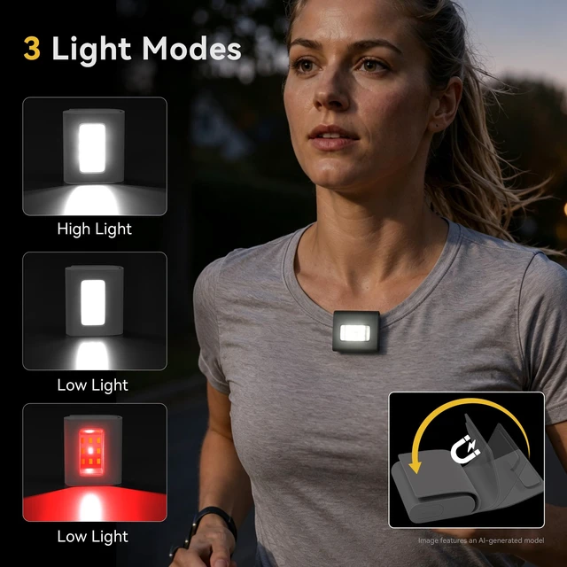 Alt view image 2 of 7 - HOKOILN 2 Pack Outdoor Night Running Lights, LED Running Lights for Runners with Rechargeable Battery for Camping, Hiking, Walking, Jogging, Outdoor Adventure