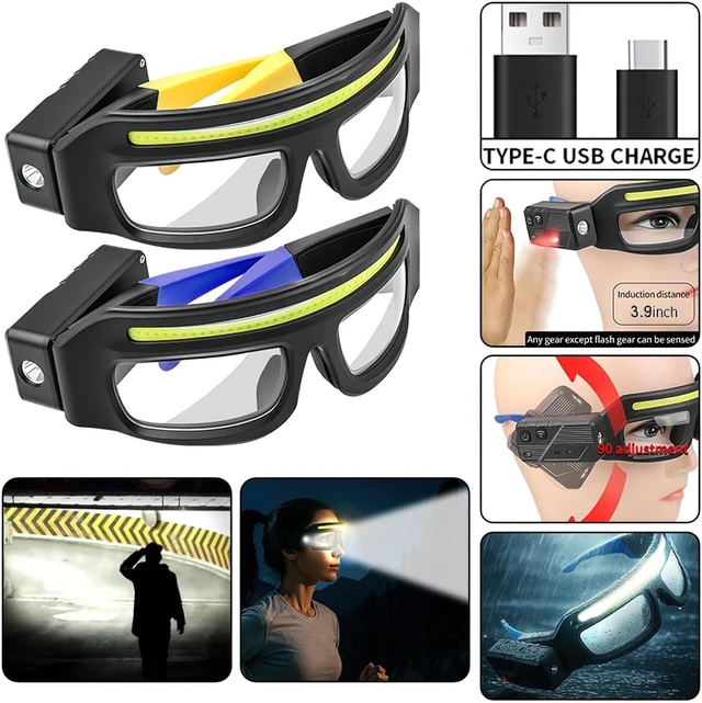 Alt view image 2 of 7 - LED Glasses Rechargeable Headlight with Motion Sensor and Touch Control, 5 Modes USB C Lighted Glasses for Night Running,Camping, Fishing, Cycling, Hiking, Hands-Free Lighting (Blue)
