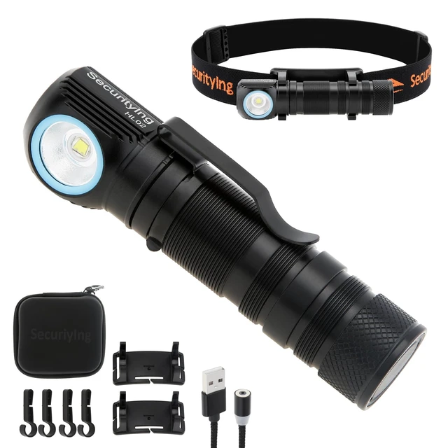 Main image of SecurityIng Rechargeable LED Headlamp, 1130 Lumen Super Bright with 9 Modes, Waterproof, Portable, Durable, Magnetic Charging, Right Angle Flashlight for Outdoor Activities