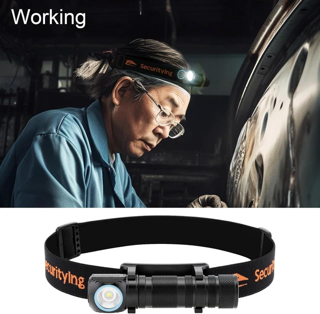 Alt view image 2 of 7 - SecurityIng Rechargeable LED Headlamp, 1130 Lumen Super Bright with 9 Modes, Waterproof, Portable, Durable, Magnetic Charging, Right Angle Flashlight for Outdoor Activities
