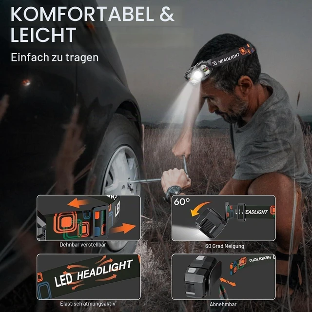 Alt view image 3 of 7 - KunHe 10 Pack led Rechargeable Headlamp Flashlight Headlight Motion Sensor 10 Mode for Outdoor Camping Gear Hiking Fishing Running Cycling Headlight Emergency Lights for Home