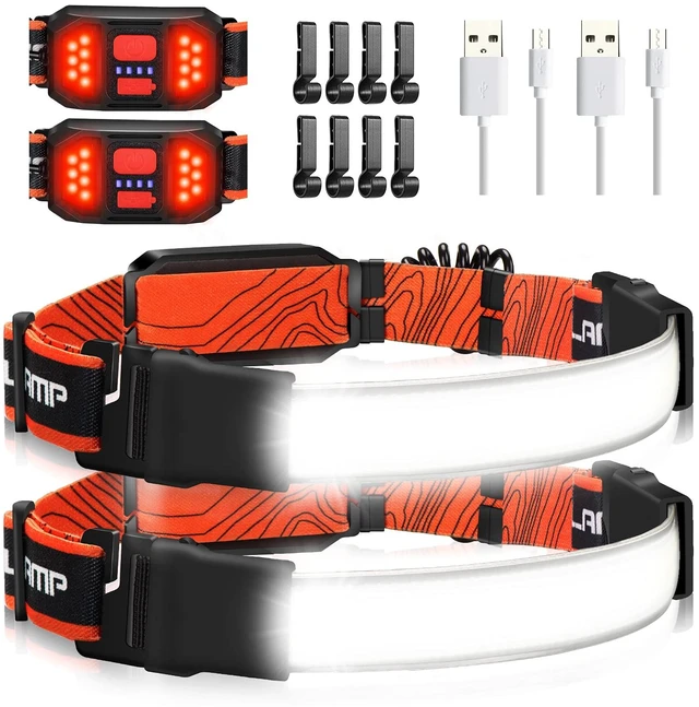 Main image of Hopedone 2-Pack Rechargeable Headlamp, 1000LM Hard Hat Work Light | 230° Wide Beam with Red Rear Light, 1200mAh battery, 4-10 hour runtime, 8 Helmet Clips for repairs, running & cycling