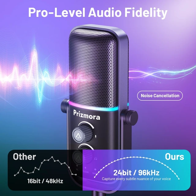 Alt view image 2 of 7 - Gaming Microphone Set with Boom Arm, USB Microphone, Gaming Equipment Mic | Dual Pickup Patterns, Dynamic RGB, 2-in-1 Mute & Gain Control, AI Noise Reduction, Plug & Play for PC/PS4/PS5