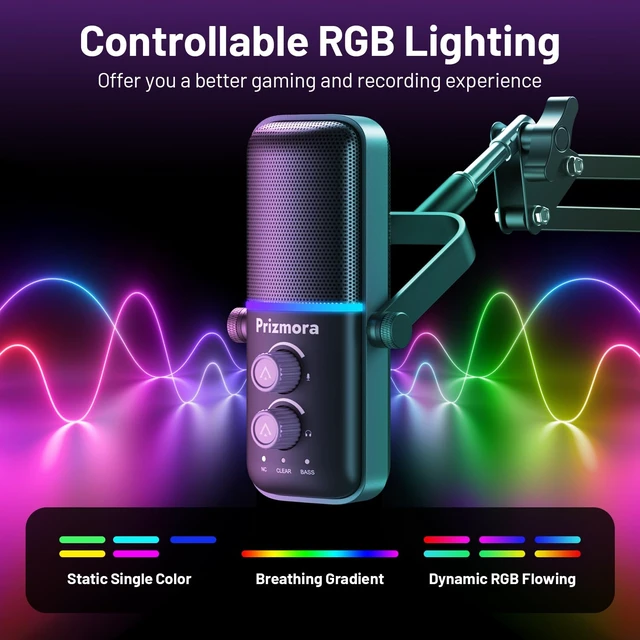 Alt view image 7 of 7 - Gaming Microphone Set with Boom Arm, USB Microphone, Gaming Equipment Mic | Dual Pickup Patterns, Dynamic RGB, 2-in-1 Mute & Gain Control, AI Noise Reduction, Plug & Play for PC/PS4/PS5