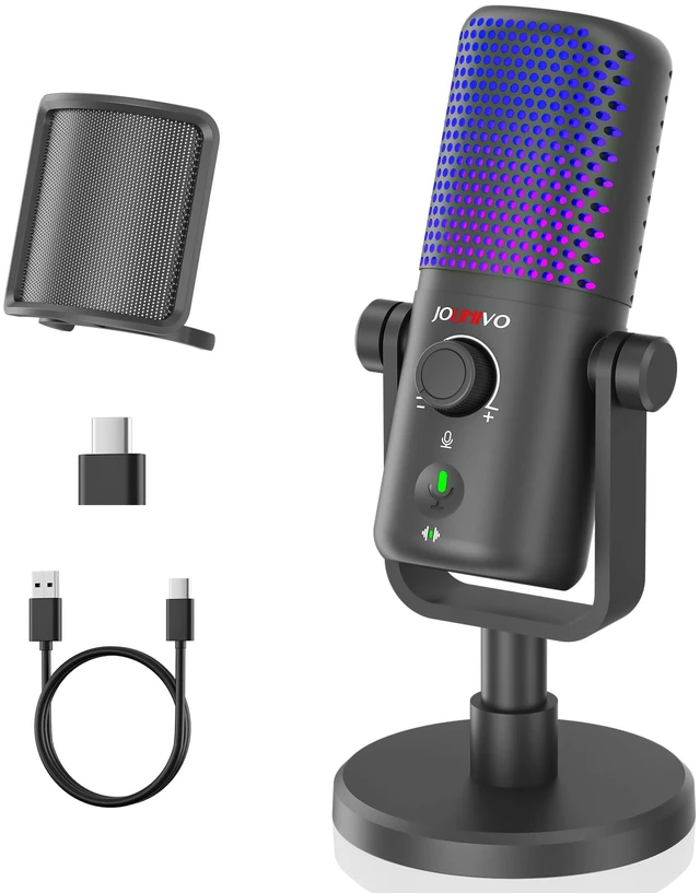Main image of JOUNIO USB Gaming Microphone - D88 | Real-Time 3.5mm MonitoringOne-Touch Mute & Volume Control USB-A to C Adapter IncludedLightweight Plastic Build
