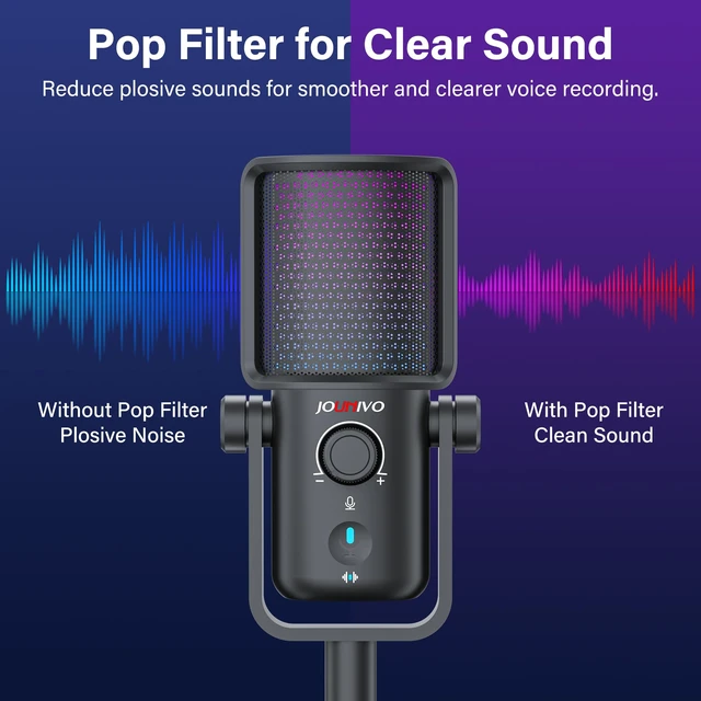 Alt view image 4 of 6 - JOUNIO USB Gaming Microphone - D88 | Real-Time 3.5mm MonitoringOne-Touch Mute & Volume Control USB-A to C Adapter IncludedLightweight Plastic Build