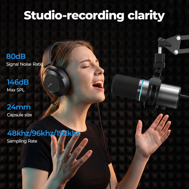 Alt view image 3 of 7 - KO-STAR Dynamic Microphone Kit, USB/XLR Gaming Mic for PC Podcast Streaming | Noise Cancelling, RGB Light, Mute Button, Mic Gain, Monitoring, Boom Arm, Headphones Jack, for Content Creation & Singing