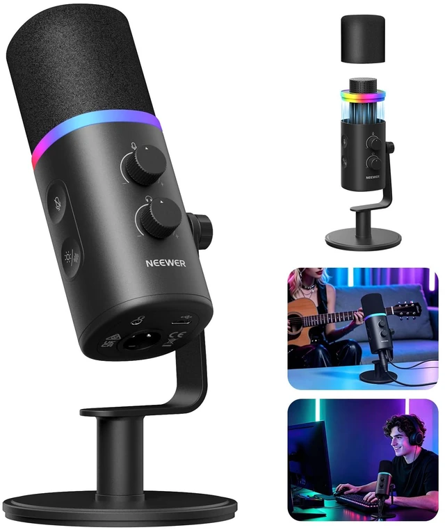 Main image of NEEWER DM04 USB + XLR RGB Dynamic Microphone with AI Noise Cancellation | Mic Gain, 3.5mm Headphone Monitoring, Mute, NEEWER MIC App, EQ, Music Sync, for Phone & PC Gaming Podcast Singing
