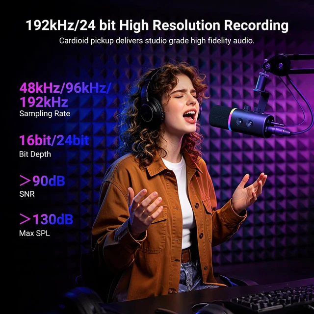 Alt view image 3 of 7 - NEEWER DM04 USB + XLR RGB Dynamic Microphone with AI Noise Cancellation | Mic Gain, 3.5mm Headphone Monitoring, Mute, NEEWER MIC App, EQ, Music Sync, for Phone & PC Gaming Podcast Singing