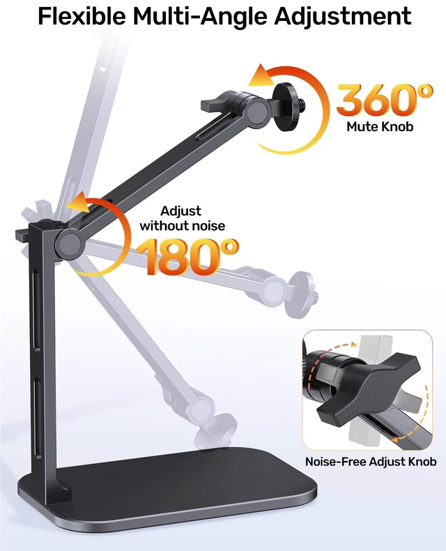 Alt view image 3 of 7 - Desktop Heavy Duty Mic Arm Stand with Silent Mute Knob for Shure SM7B | 2.68lbs Max Heavy Duty Microphone Mount Boom Arm, Compatible with Rode PodMic, for Podcast Gaming Streaming Office Desk Setup