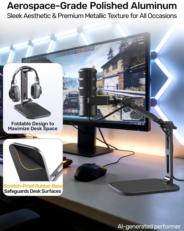 Alt view image 4 of 7 - Desktop Heavy Duty Mic Arm Stand with Silent Mute Knob for Shure SM7B | 2.68lbs Max Heavy Duty Microphone Mount Boom Arm, Compatible with Rode PodMic, for Podcast Gaming Streaming Office Desk Setup