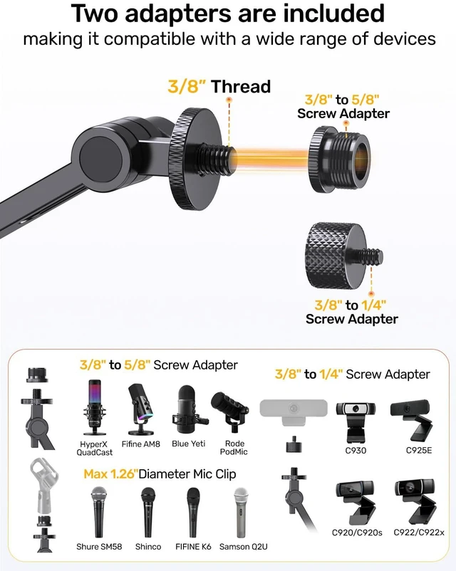 Alt view image 5 of 7 - Desktop Heavy Duty Mic Arm Stand with Silent Mute Knob for Shure SM7B | 2.68lbs Max Heavy Duty Microphone Mount Boom Arm, Compatible with Rode PodMic, for Podcast Gaming Streaming Office Desk Setup