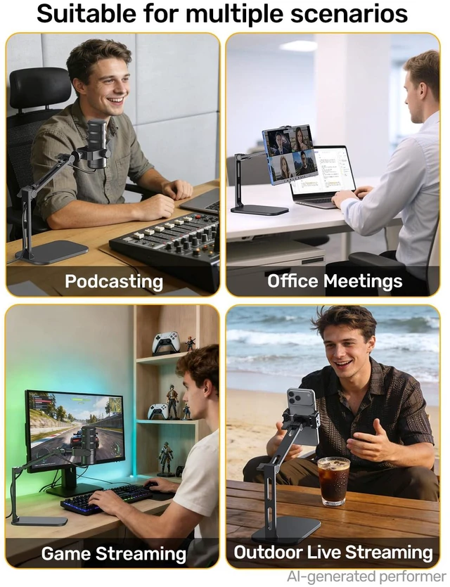 Alt view image 6 of 7 - Desktop Heavy Duty Mic Arm Stand with Silent Mute Knob for Shure SM7B | 2.68lbs Max Heavy Duty Microphone Mount Boom Arm, Compatible with Rode PodMic, for Podcast Gaming Streaming Office Desk Setup
