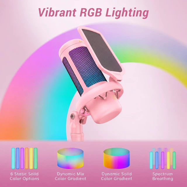 Alt view image 3 of 7 - TONOR Gaming Microphone Set, Vocal Condenser Mic fop PC Gamers with RGB | Boom Arm Set, USB Mic with Controllable Light, One Tap Mute, Volume Control, for Discord, Twitch Streaming, Pink, TC310+