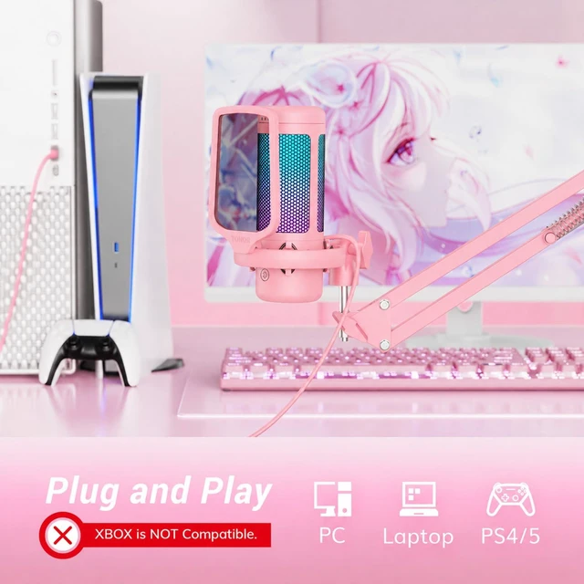 Alt view image 7 of 7 - TONOR Gaming Microphone Set, Vocal Condenser Mic fop PC Gamers with RGB | Boom Arm Set, USB Mic with Controllable Light, One Tap Mute, Volume Control, for Discord, Twitch Streaming, Pink, TC310+