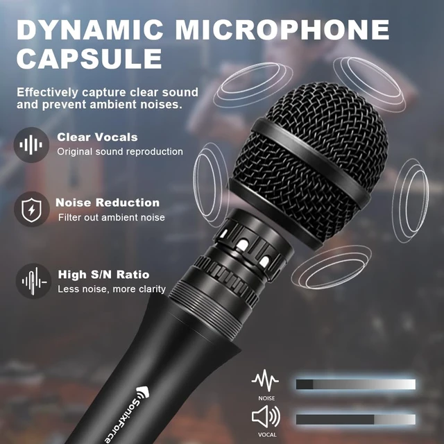 Alt view image 3 of 7 - SonixForce Professional Dynamic Microphone for Singing Karaoke Microphone with 16ft XLR to 1/4'' Audio Cable, Vocal Handheld Mic for Podcast Mixer Amplifier PA System