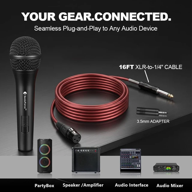 Alt view image 5 of 7 - SonixForce Professional Dynamic Microphone for Singing Karaoke Microphone with 16ft XLR to 1/4'' Audio Cable, Vocal Handheld Mic for Podcast Mixer Amplifier PA System