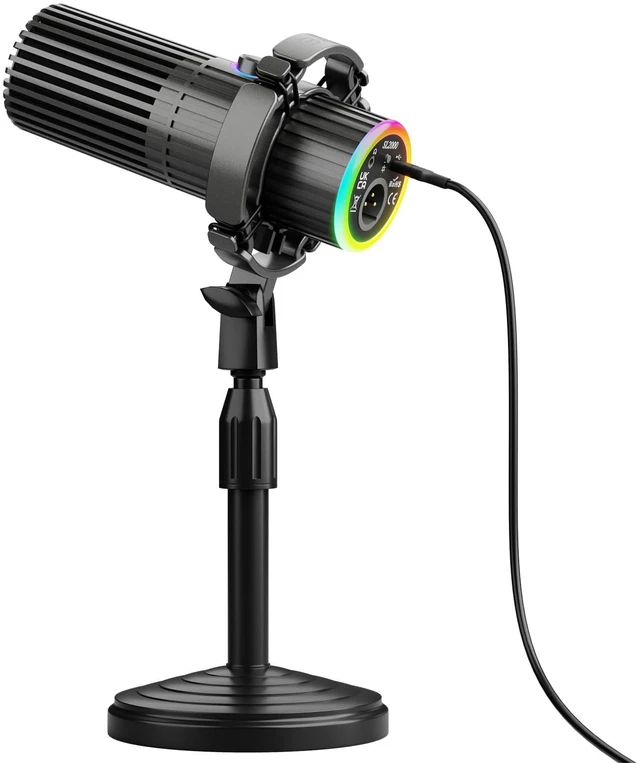 Main image of BASN USB/XLR Dynamic Microphone, Live Streaming, Gaming Recording with Three-in-One Mute Button,RGB Lighting and MIC Stand for PC (Gray) SL2000