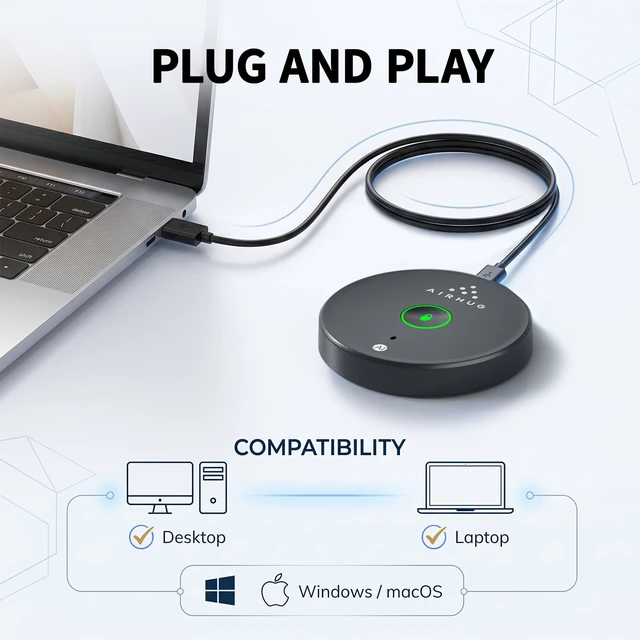 Alt view image 5 of 7 - AIRHUG USB Microphone No Speaker, Desktop Computer Mic for Laptop | Mute Button with LED Indicator, AI Noise Reduction, Plug & Play Omnidirectional Microphone, Ideal for Online Calls, Recording