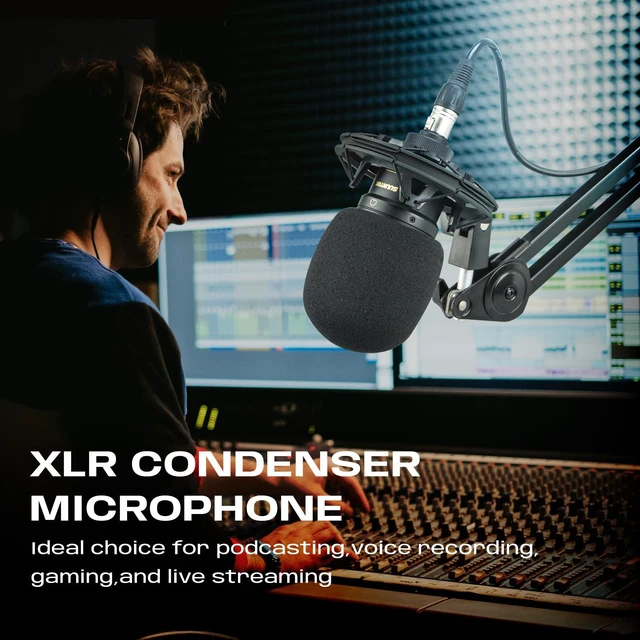 Alt view image 2 of 7 - SUUNTOK XLR Condenser Microphone, Recording Microphone with Shock Mount, Home Studio Mic Kit for Voice-Over, Streaming, ASMR, You-Tube Live, Content Creation (Black)