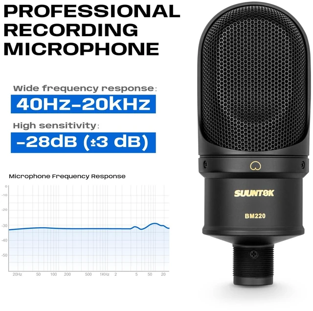 Alt view image 4 of 7 - SUUNTOK XLR Condenser Microphone, Recording Microphone with Shock Mount, Home Studio Mic Kit for Voice-Over, Streaming, ASMR, You-Tube Live, Content Creation (Black)