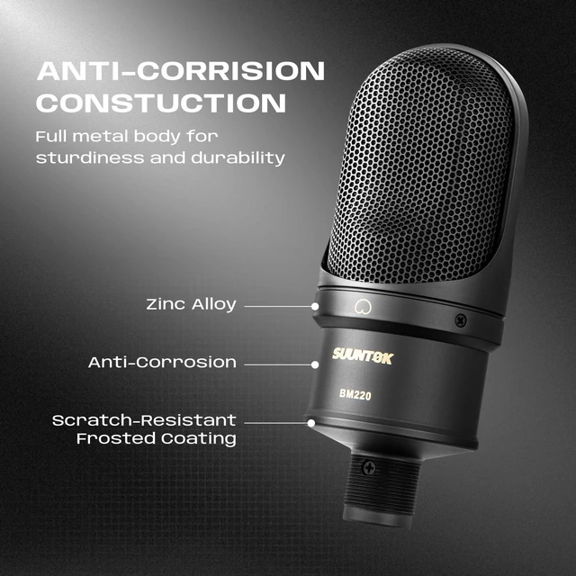 Alt view image 5 of 7 - SUUNTOK XLR Condenser Microphone, Recording Microphone with Shock Mount, Home Studio Mic Kit for Voice-Over, Streaming, ASMR, You-Tube Live, Content Creation (Black)