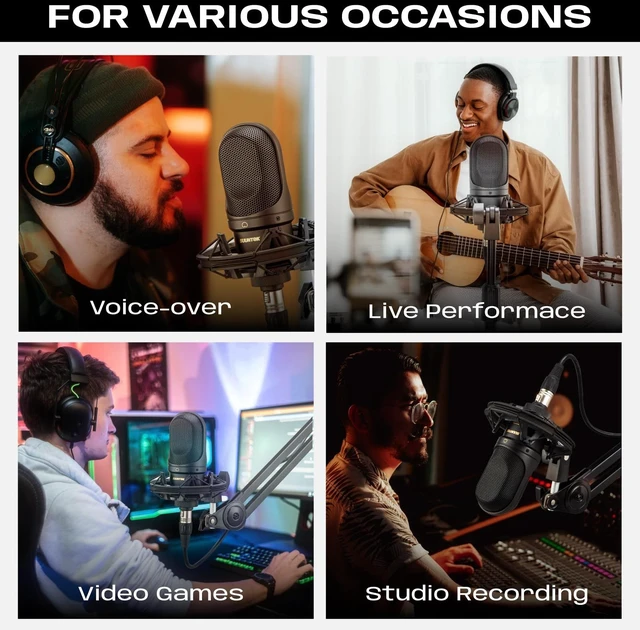 Alt view image 6 of 7 - SUUNTOK XLR Condenser Microphone, Recording Microphone with Shock Mount, Home Studio Mic Kit for Voice-Over, Streaming, ASMR, You-Tube Live, Content Creation (Black)