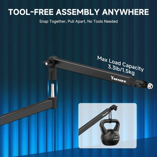 Alt view image 5 of 6 - YARMEE Mic Arm with 3.95" Extension Rod, Low Profile Mic Stand, Cable Management, 360° Rotatable Boom Arm with C-Clamp, 3/8" to 5/8" Metal Screw
