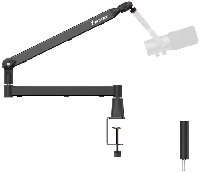 Main image of YARMEE Mic Arm with 3.95" Extension Rod, Low Profile Mic Stand, Cable Management, 360° Rotatable Boom Arm with C-Clamp, 3/8" to 5/8" Metal Screw