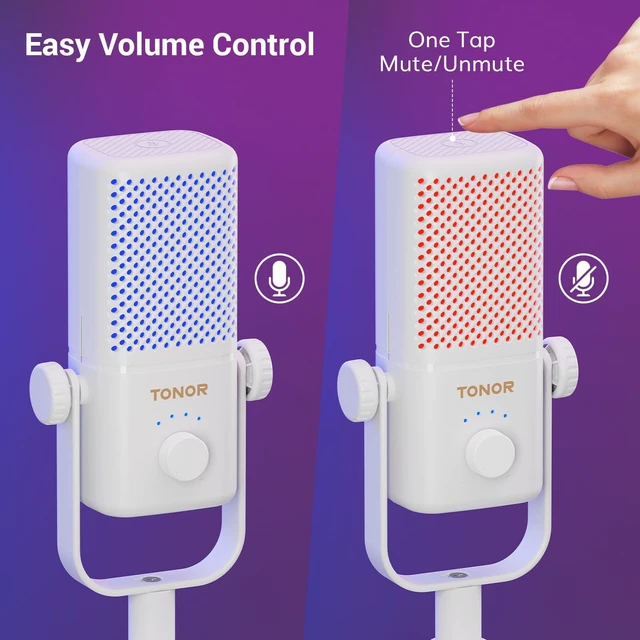 Alt view image 6 of 7 - TONOR Gaming Microphone Compatible with Xbox, RGB Condenser Streaming Mic, Low Noise, Gain Control, One Tap Mute, Compatible with Capture Card, 200 cm/78inch Cable, Desktop Stand, White, TCX3