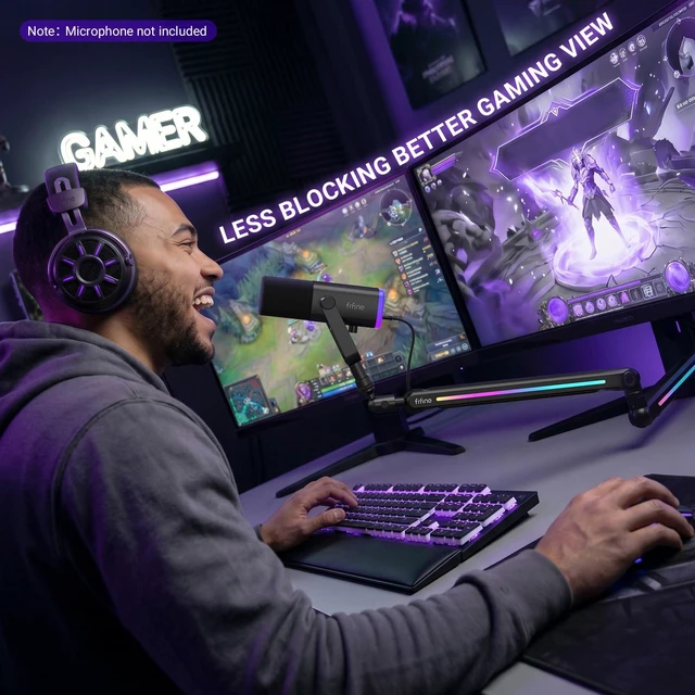 Alt view image 7 of 7 - FIFINE BM88Pro RGB Low Profile Microphone Boom Arm for Gaming Streaming | Adjustable Mic Stand, Controllable RGB, Desk Mount Clamp, Cable Management, Screw Adapter