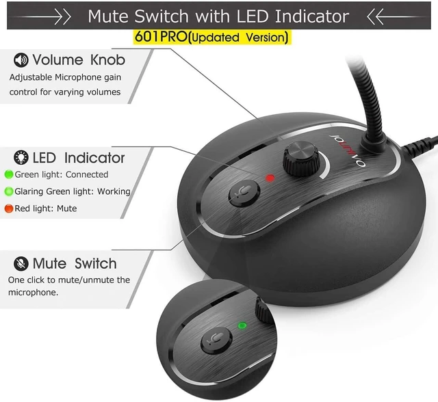 Alt view image 2 of 6 - JOUNIVO USB Computer Microphone with Mute Button, Plug&Play Condenser, Desktop, PC, Laptop, Mac, PS4 Mic -360 Gooseneck Design -Recording, Dictation, YouTube, Gaming, Streaming