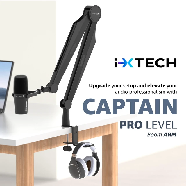 Alt view image 4 of 7 - IXTECH Mic Boom Arm Microphone Arm for Blue Yeti Shure Sm7b Hyperx QuadCast Rode At2020 and Fifine Upgraded Mic Stand with Tablet and Headphone Holder for Gaming Podcasting and Streaming CAPTAIN PRO