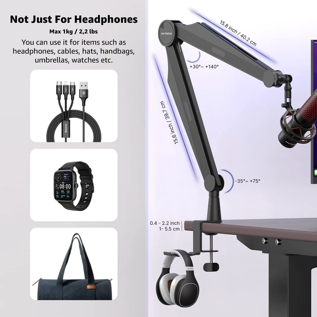 Alt view image 7 of 7 - IXTECH Mic Boom Arm Microphone Arm for Blue Yeti Shure Sm7b Hyperx QuadCast Rode At2020 and Fifine Upgraded Mic Stand with Tablet and Headphone Holder for Gaming Podcasting and Streaming CAPTAIN PRO