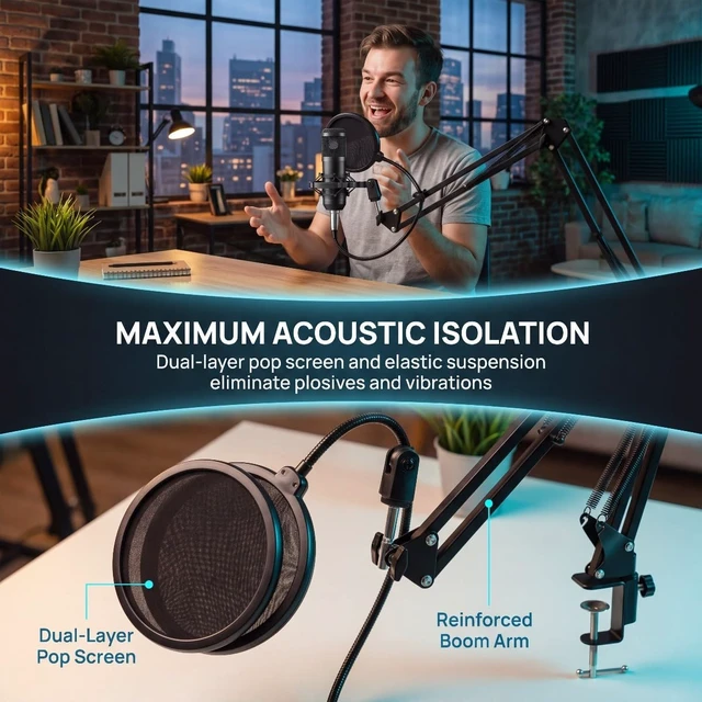 Alt view image 2 of 7 - USB-800 Podcast Microphone Kit,Vocal Condenser Microphone for Content Creators,USB Mic for PC with Adjustable Stend,Gaming mic with a pop Filter and Shock Mount, for Podcasting,Streaming, Recording