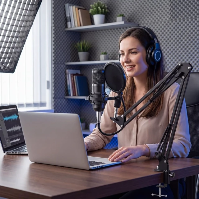 Alt view image 3 of 7 - USB-800 Podcast Microphone Kit,Vocal Condenser Microphone for Content Creators,USB Mic for PC with Adjustable Stend,Gaming mic with a pop Filter and Shock Mount, for Podcasting,Streaming, Recording