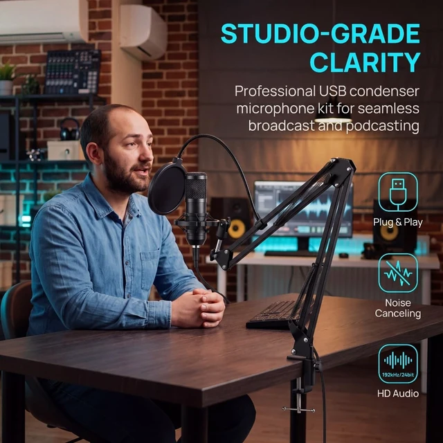 Alt view image 5 of 7 - USB-800 Podcast Microphone Kit,Vocal Condenser Microphone for Content Creators,USB Mic for PC with Adjustable Stend,Gaming mic with a pop Filter and Shock Mount, for Podcasting,Streaming, Recording