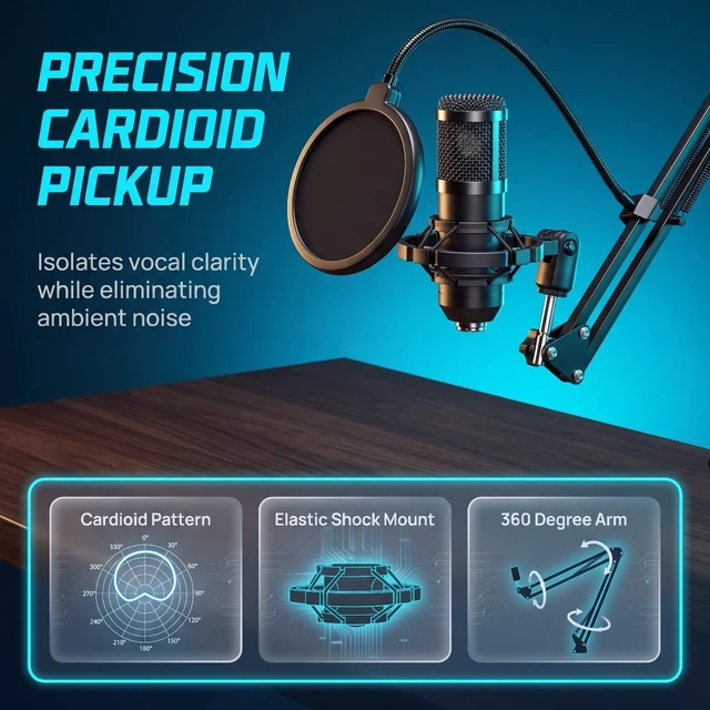 Alt view image 6 of 7 - USB-800 Podcast Microphone Kit,Vocal Condenser Microphone for Content Creators,USB Mic for PC with Adjustable Stend,Gaming mic with a pop Filter and Shock Mount, for Podcasting,Streaming, Recording