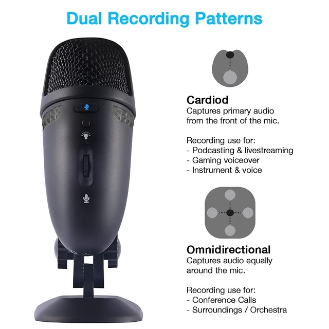 Alt view image 2 of 6 - Cyber Acoustics Premium USB Microphone with Dual Recording Patterns - 24-bit Recording Perfect for Podcasting and Vlogging - Compatible with PC and Mac (CVL-2009)