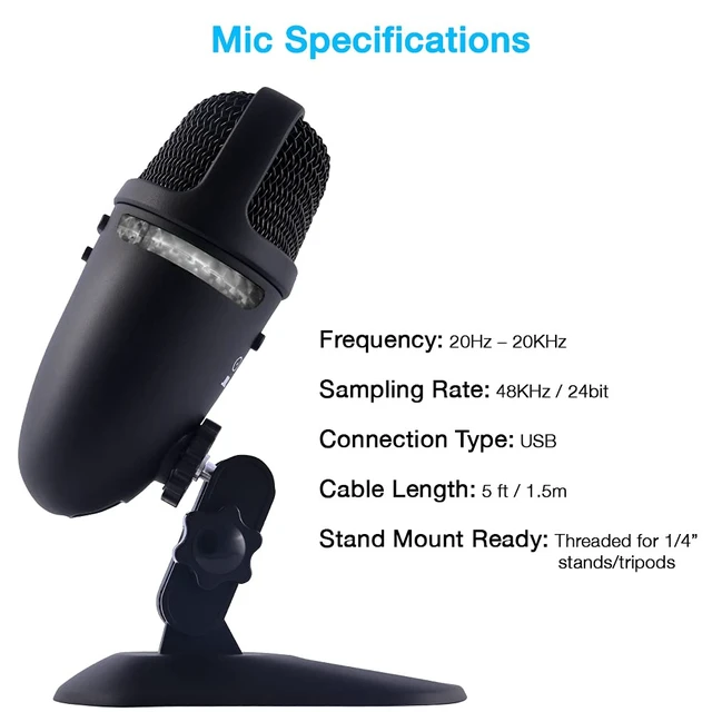 Alt view image 3 of 6 - Cyber Acoustics Premium USB Microphone with Dual Recording Patterns - 24-bit Recording Perfect for Podcasting and Vlogging - Compatible with PC and Mac (CVL-2009)