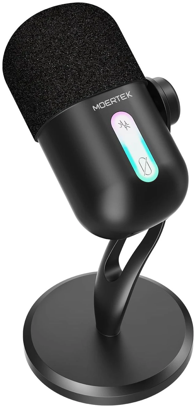 Main image of MOERTEK USB Microphone for PC, Cardioid Condenser Microphone with Active Noise Cancellation, Quick Mute, Built-in Headphone Jack, Gaming Mic with Table Stand, for Live Streaming, Instruments, Podcast