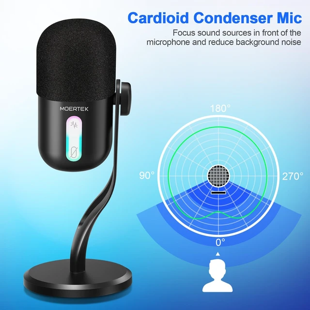Alt view image 2 of 7 - MOERTEK USB Microphone for PC, Cardioid Condenser Microphone with Active Noise Cancellation, Quick Mute, Built-in Headphone Jack, Gaming Mic with Table Stand, for Live Streaming, Instruments, Podcast