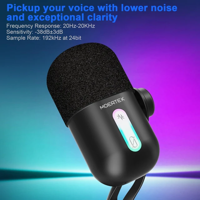 Alt view image 6 of 7 - MOERTEK USB Microphone for PC, Cardioid Condenser Microphone with Active Noise Cancellation, Quick Mute, Built-in Headphone Jack, Gaming Mic with Table Stand, for Live Streaming, Instruments, Podcast